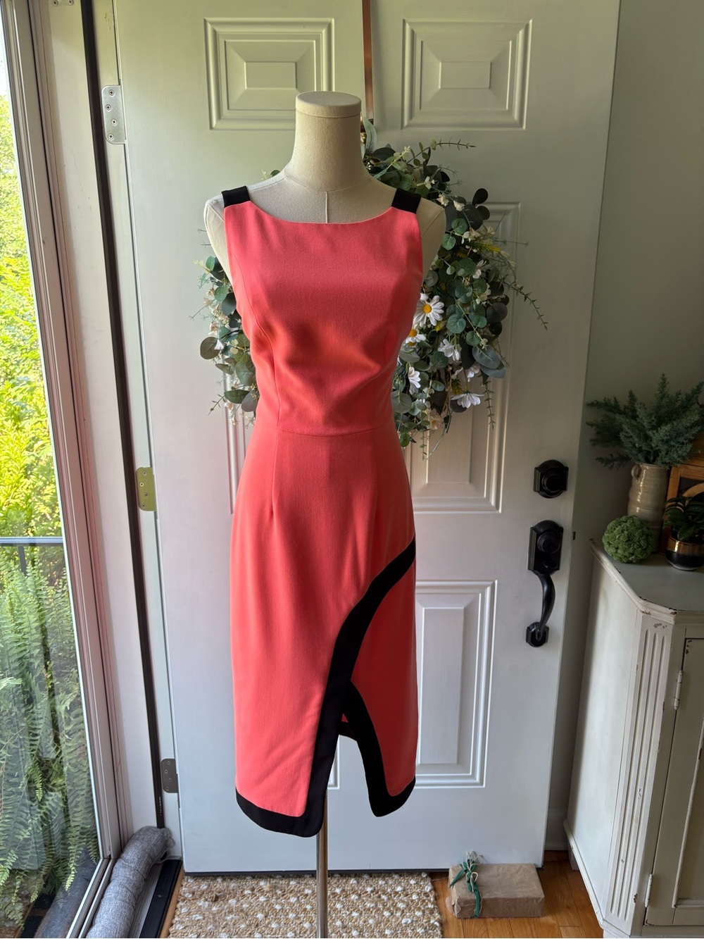 Black Halo Coral Midi Dress with Black Trim